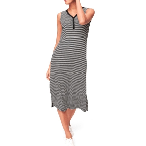 T By Talbots Gray White Ribbed Striped Midi Dress Size P - Picture 1 of 8